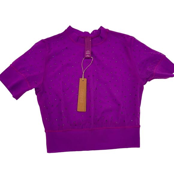 Skims Women's Mesh Rhinestone Swim Cover Ups T-Shirt NEW Violet Purple Size XXS - Picture 1 of 4